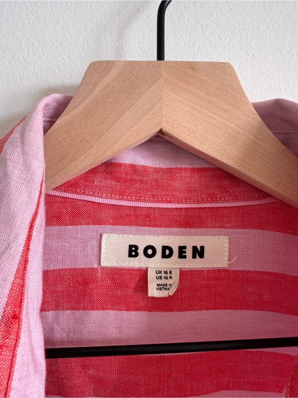 Boden | 100% Linen Pink and Berry Striped Button-Down Shirt ~ US 12R - Picture 4 of 6